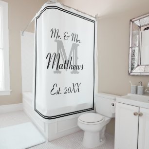 Elegant Mr and Mrs Monogram Shower Curtain