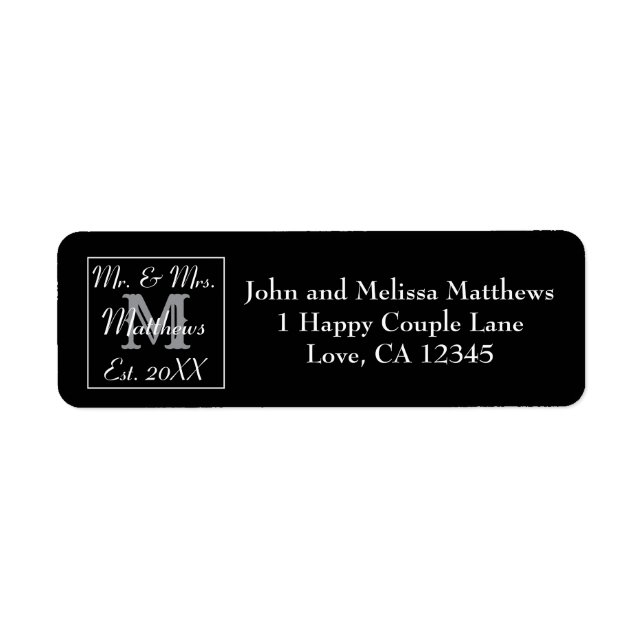 Elegant Mr and Mrs Monogram Wedding Black (Front)