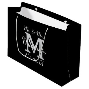 Elegant Mr and Mrs Newlywed Black Typography Large Gift Bag