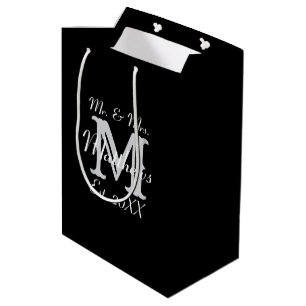 Elegant Mr and Mrs Newlywed Black Typography Medium Gift Bag