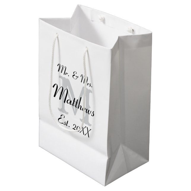 Elegant Mr and Mrs Newlywed Chic Typography Medium Gift Bag (Front Angled)