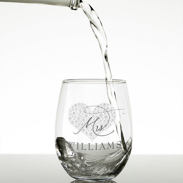 Elegant Mr. and Mrs. Personalised  Stemless Wine Glass (Elegant Mr. and Mrs. Personalized Stemless Wine Glass)
