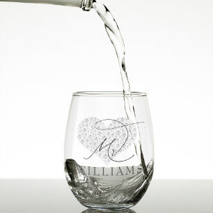 Elegant Mr. and Mrs. Personalised Stemless Wine Glass