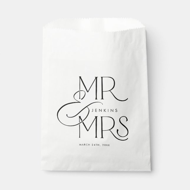 Elegant Mr and Mrs. Personalised Wedding Favour Bags (Front)