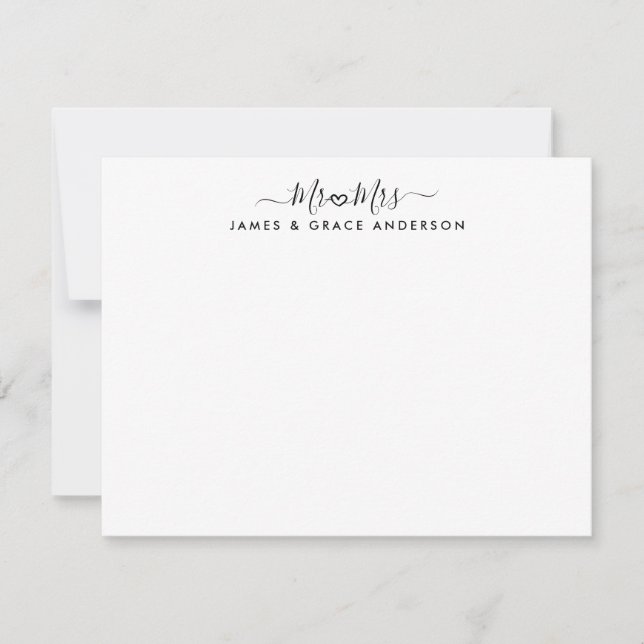 Elegant MR and MRS Script Heart Wedding Newlyweds Card (Front)