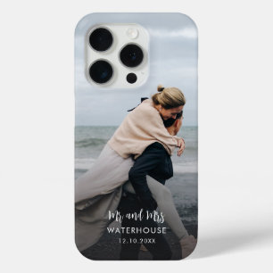 Elegant Mr and Mrs Script Wedding Photo iPhone 15 Pro Case