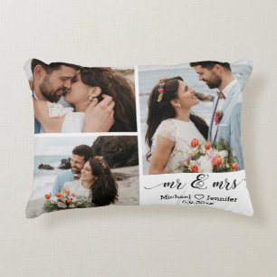 elegant mr and mrs wedding 3 photos collage  decorative cushion