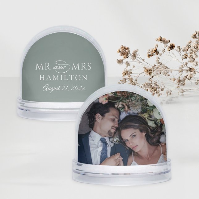 Elegant Mr and Mrs Wedding Monogram Photo Snowglobe (Creator Uploaded)