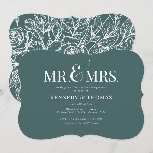 Elegant Mr. & Mrs. Coed Bridal or Wedding Shower Invitation (Front/Back)