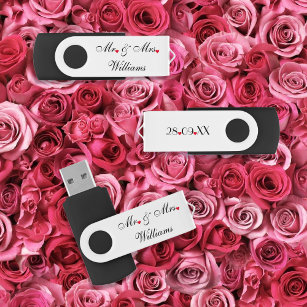 Elegant Mr Mrs Couple Wedding Anniversary Date USB USB Flash Drive