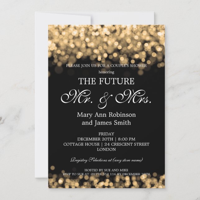 Elegant Mr Mrs Couples Shower Gold Lights Invitation (Front)