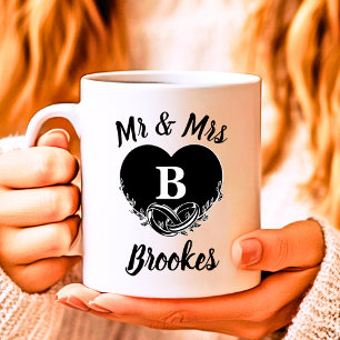 Elegant Mr Mrs Letter B Heart Wedding Letterpress Coffee Mug