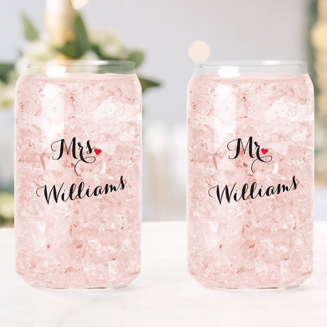 Elegant Mr Mrs Newlyweds Couple Honeymoon Wedding Can Glass (Elegant Mr Mrs Newlyweds Couple Honeymoon Wedding Can Glass)