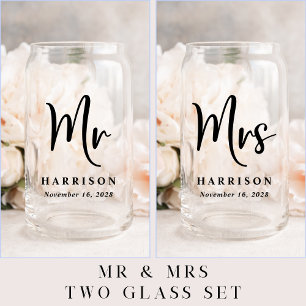 Elegant Mr Mrs Personalised Wedding Can Glass