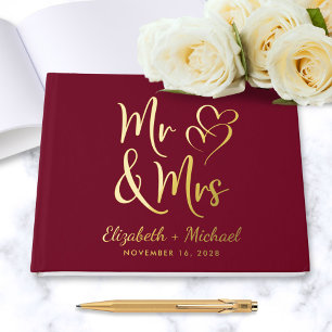Elegant Mr Mrs Photo Burgundy Wedding Guest Book