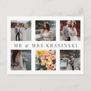 Elegant Mr & Mrs Photo Collage Wedding Thank You Announcement Postcard