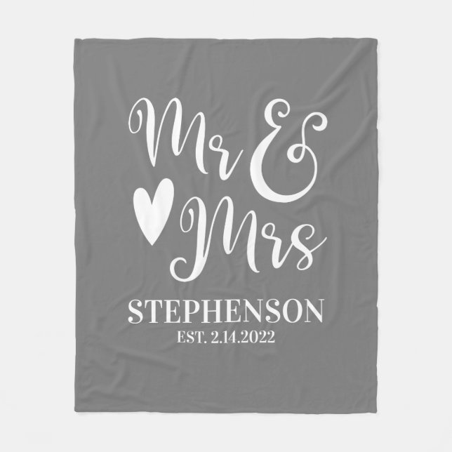Elegant Mr Mrs Script Couples Wedding Fleece Blanket (Front)