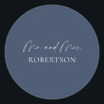 Elegant Mr. & Mrs. Sticker – Navy Background<br><div class="desc">Celebrate love in style with this elegant "Mr. & Mrs." sticker, featuring a rich navy blue background and crisp white typography. The minimalist and modern design makes it perfect for sealing wedding favour boxes, gift bags, or adding a refined detail to your event stationery. A simple yet meaningful touch for...</div>
