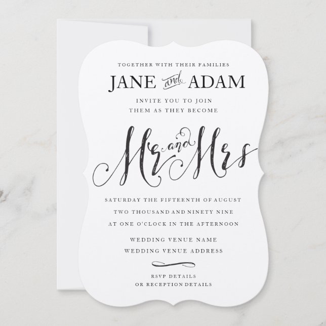 Elegant Mr & Mrs Typography Wedding METALLIC Italy Invitation (Front)