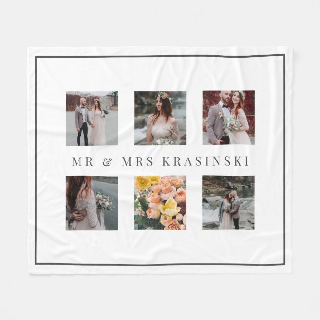 Elegant Mr & Mrs Wedding 6 Photo Collage Fleece Blanket (Front (Horizontal))