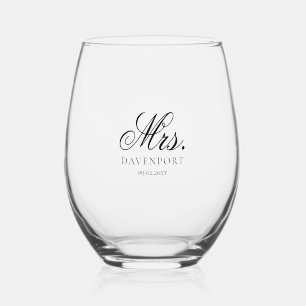 Elegant Mr. & Mrs. Wedding Keepsake Gift Stemless Wine Glass