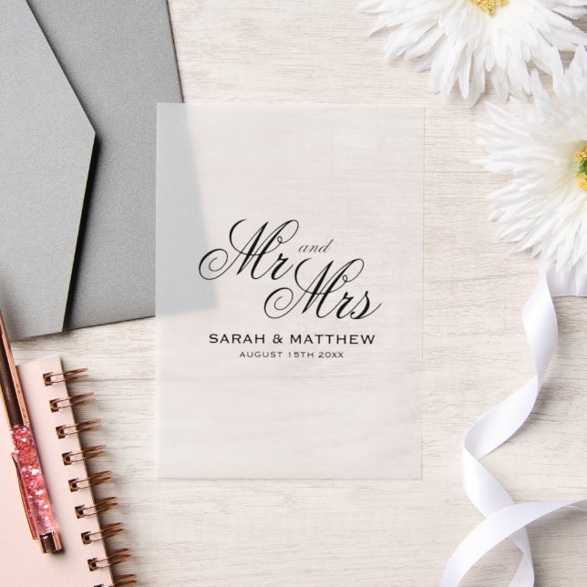 Elegant Mr & Mrs wedding logo custom paper Vellum Invitations (Wedding)