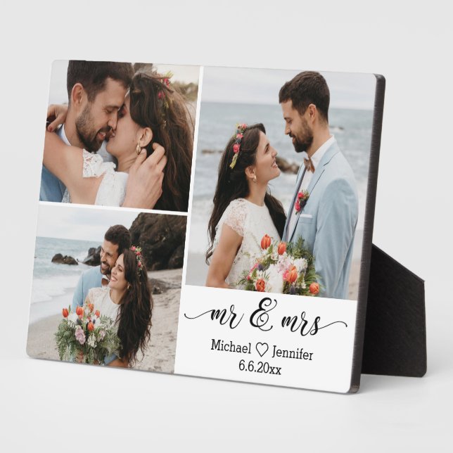 elegant  mr &mrs wedding photo collage anniversary plaque (Side)