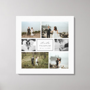 Elegant Mr & Mrs Wedding Photo Collage Canvas Print
