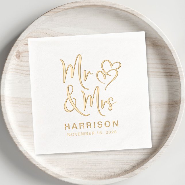 Elegant Mr Mrs Wedding Reception Foil Napkins (Elevate your wedding reception decor with these elegant Mr & Mrs Monogram foil napkins)