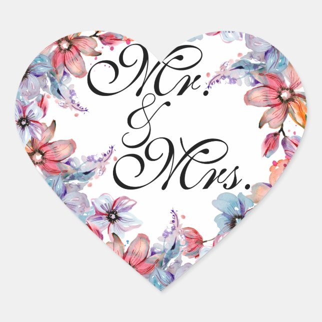 Elegant Mr. & Mrs. Wedding Sticker with Floral Des (Front)