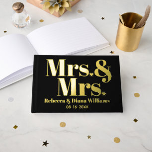 Elegant Mrs. and Mrs. lesbian black wedding Guest Book