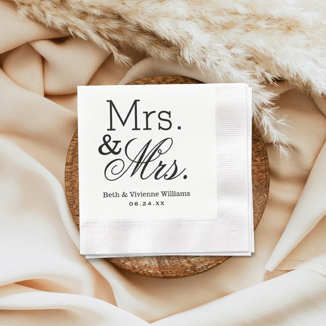 Elegant Mrs. and Mrs. Wedding Monogram Napkin (Creator Uploaded)