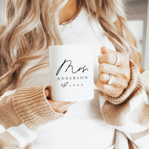 Elegant Mrs Newlywed Custom Black Script  Coffee Mug