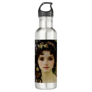 Elegant Mucha Style Portrait of a Beautiful Woman 710 Ml Water Bottle