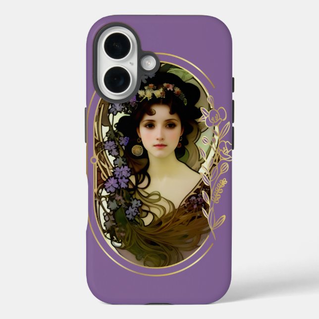 Elegant Mucha Style Portrait of a Beautiful Woman Case-Mate iPhone Case (Back)