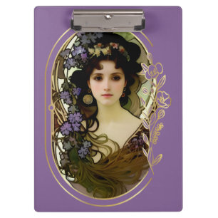 Elegant Mucha Style Portrait of a Beautiful Woman Clipboard