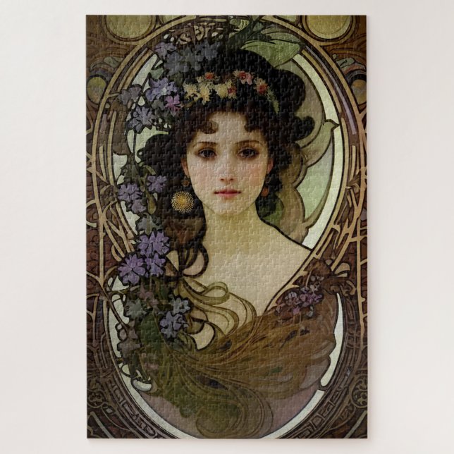 Elegant Mucha Style Portrait of a Beautiful Woman Jigsaw Puzzle (Vertical)