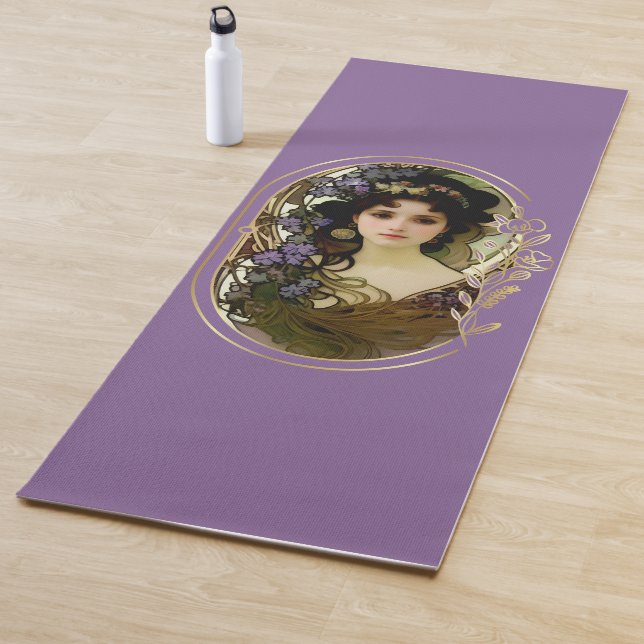 Elegant Mucha Style Portrait of a Beautiful Woman Yoga Mat (In Situ)