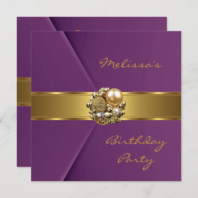  Elegant Mulberry Pink Faux Velvet gold jewel Invitation (Front/Back)