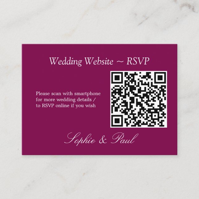 Elegant Mulberry QR Code Website RSVP Card (Front)