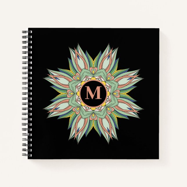Elegant Multi-Colour Mandala Flourish Monogram Notebook (Front)