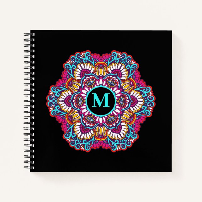 Elegant Multi-Colour Mandala Flourish Monogram Notebook (Front)
