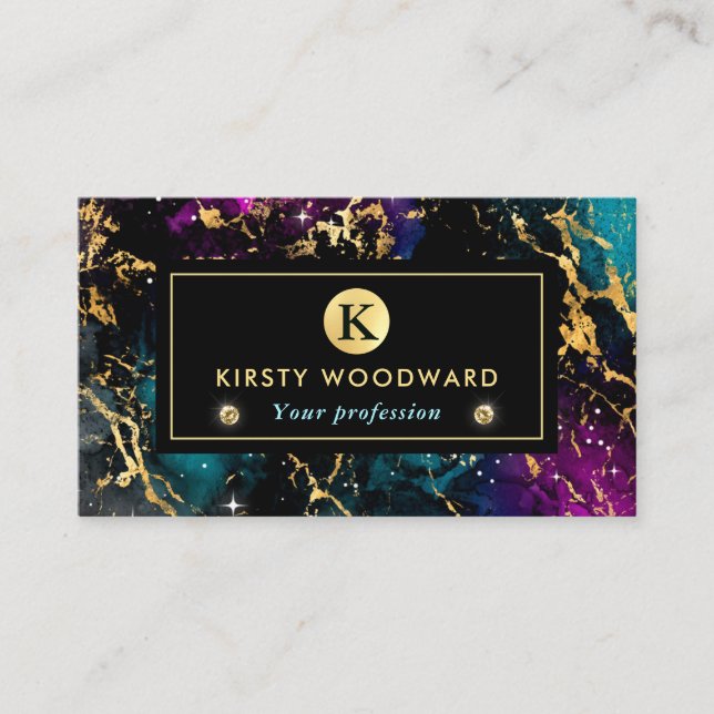 Elegant Multi Colours & Gold Galaxy Marble Business Card (Front)
