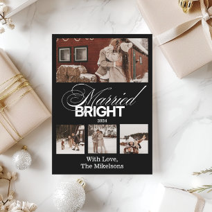 Elegant Multi Photo Married and Bright  Holiday Card