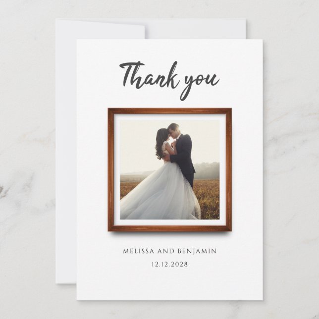 Elegant Multi Photo Script Wedding Thank You Card (Front)