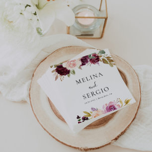 Elegant Multicolor Flowers Calligraphy Wedding Napkin