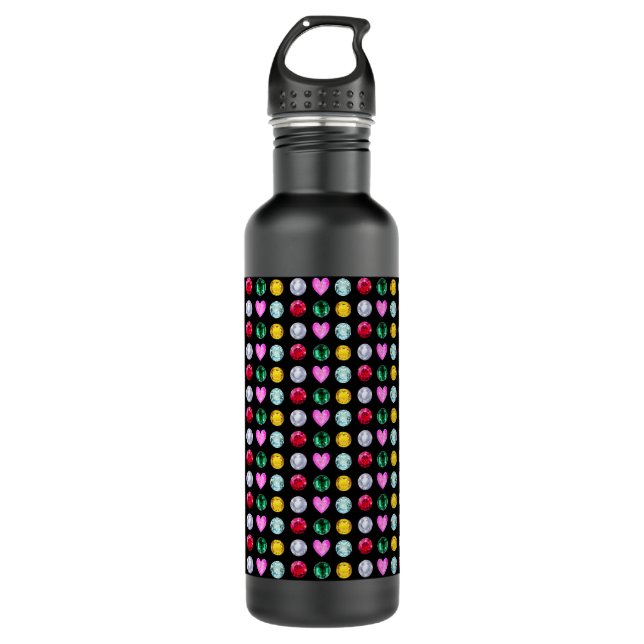 Elegant Multicolor Gemstones on Black 710 Ml Water Bottle (Front)