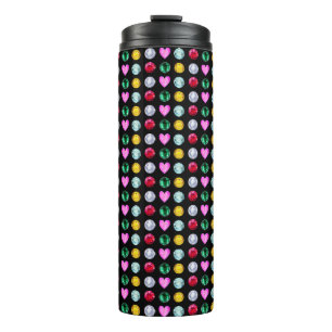 Elegant Multicolor Gemstones on Black Thermal Tumbler