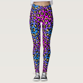 Elegant Multicolor Neon Leopard Animal Print  Leggings