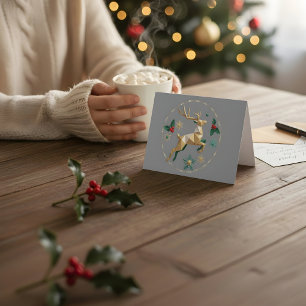 Elegant Multicolor Reindeer Christmas Greeting Car Thank You Card